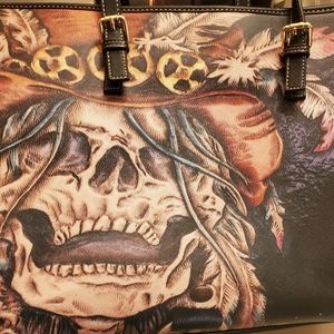 Genuine leather skull tote purse